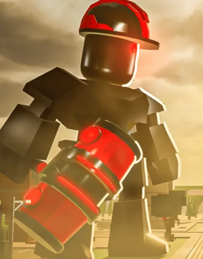 The black-and-red Bomb race bot from the game's own poster, cropped to its helmet, armour and barrel bomb.